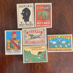 Vintage Lot of 6 Stick Match Boxes Made in Sweden / All Full Boxes Never Struck